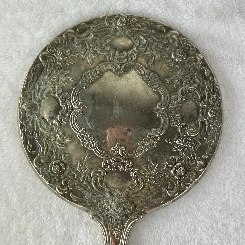 Vintage 3 piece Dresser Vanity Set Silver Plated Mirror, Brush and Comb (heavy)